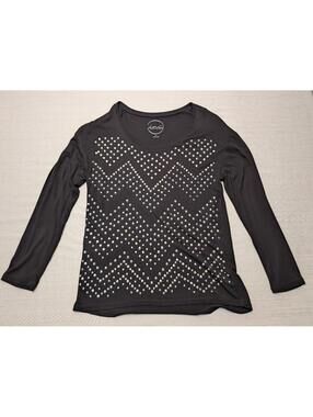 International Concepts Women Beaded Long Sleeve Scoop Neck Shirt Black Small